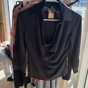 VERSACE jeans couture silk black blouse with gold buttons with a Versace symbol